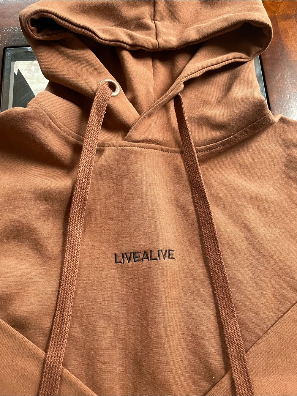 Men's Brown Zara Hooded Sweatshirt “LIVE ALIVE” Teracotta Pullover Motivational